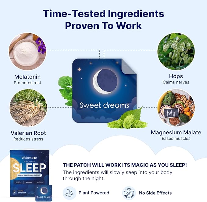 Wellamoon Original Sleep Patches for Adults Extra Strength | Sleep Patch with Melatonin & Valerian | Skin-Friendly & Cruelty-Free | Long-Lasting Night Comfort for Men & Women | Pack of 3 x 28 Patches - Bloomnest