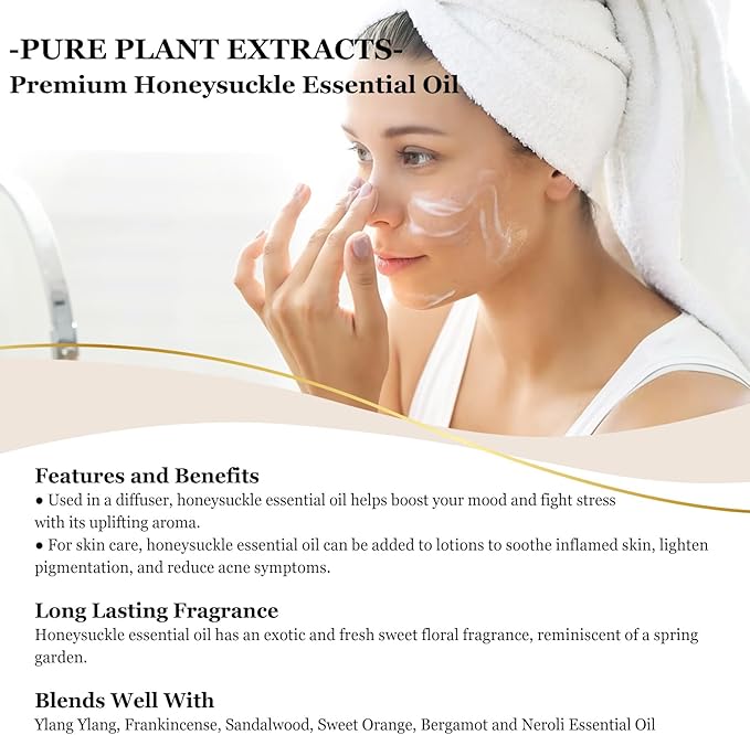EUQEE Honeysuckle Essential Oil 118ml Pure Honeysuckle Oil Premium Essential Oil - with Glass Dropper Great for Diffuser, DIY Soap, Candle Making - 4Fl. OZ - Bloomnest