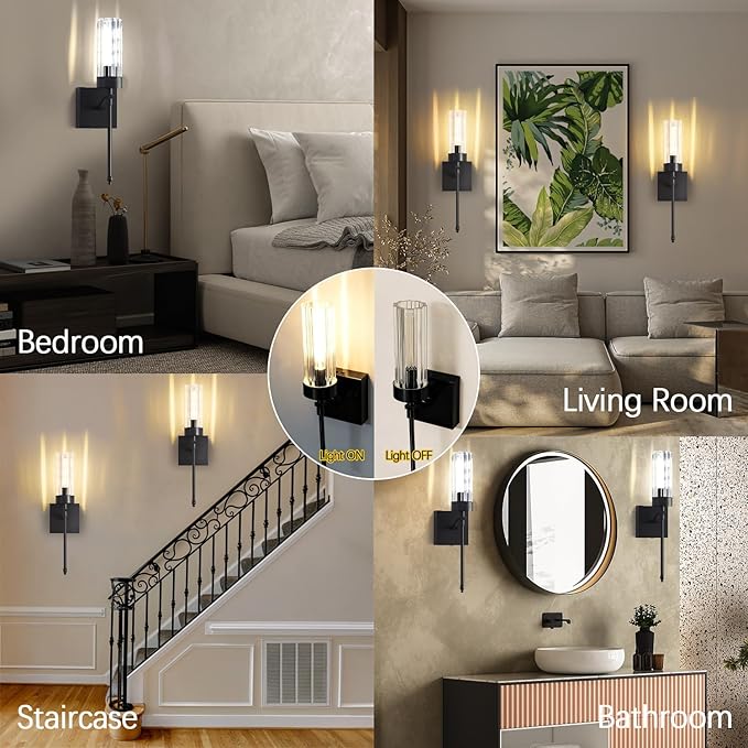 Battery Operated Wall Sconce Set of Two with Remote, Black Rechargeable Wireless Wall Lights, Sconces Wall Decor Set of 2 Dimmable 2700K Battery Powered Sconce for Bathroom Living Room Hallway - Bloomnest