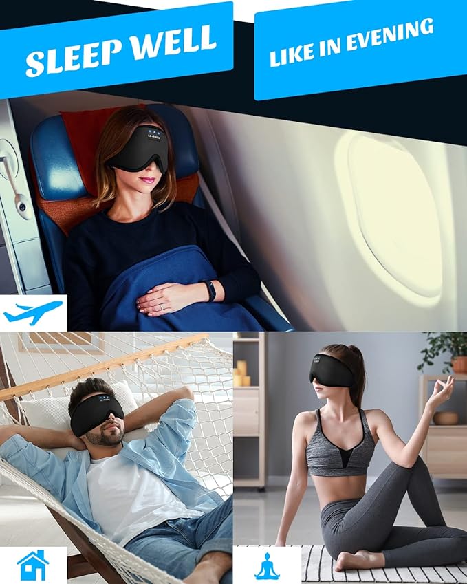 LC-dolida Sleep Mask with Bluetooth Headphones, Sleep Headphones Bluetooth Sleep Mask Eye Mask Pressure Relief Night Sleeping Headphones for Side Sleepers Best Gift and Travel Essential - Bloomnest