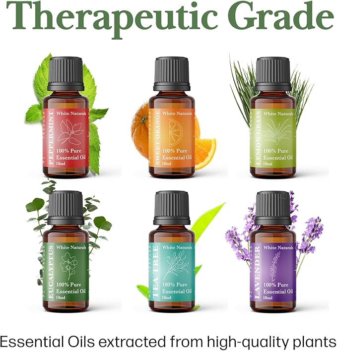 Essential oils of 6 kit - Set, 6X10ML Diffuser Fragrance Oils Essential Oil, Sweet orange, Tee Tree, Peppermint, Lemon Grass, Eucalyptus and Lavender - Bloomnest