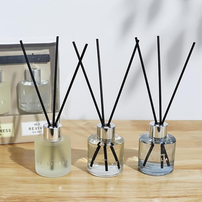 3 Pack Fragrance Reed Diffuser, 50ML Lavender Honey Jasmine White Tea Lemongrass Ginger Aromatherapy Diffuser Set with 12 Black Fiber Sticks,Air Freshener for Bedroom Bathroom Office - Bloomnest
