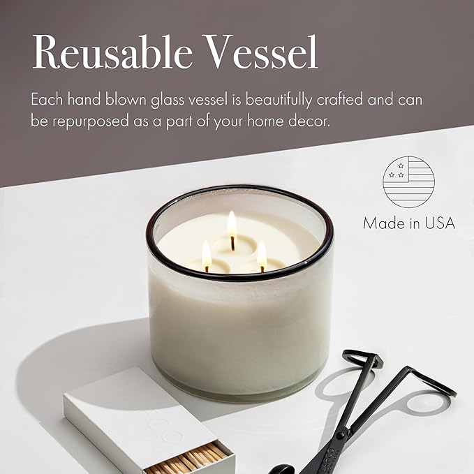 LAFCO New York 3-Wick Candle, Champagne - 30 oz - 120-Hour Burn Time - Reusable, Hand Blown Glass Vessel - Made in The USA - Bloomnest