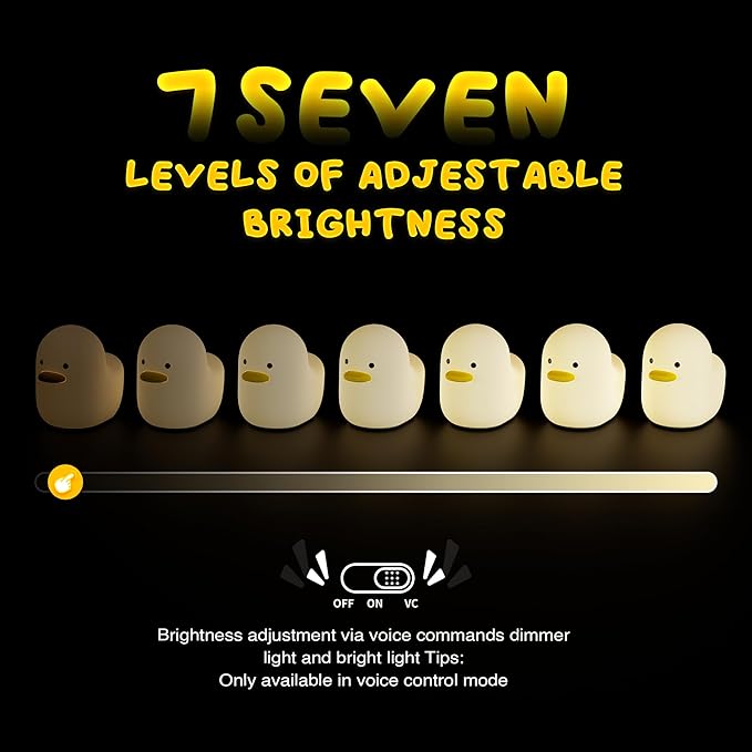 UNEEDE Voice Control LED Benson Night Light, Cute Duck Animal Silicone Nursery Night Light Rechargeable Table Lamp Bedside Lamp with Touch Sensor for Baby Girls Women Bedrooms, Living Room - Bloomnest