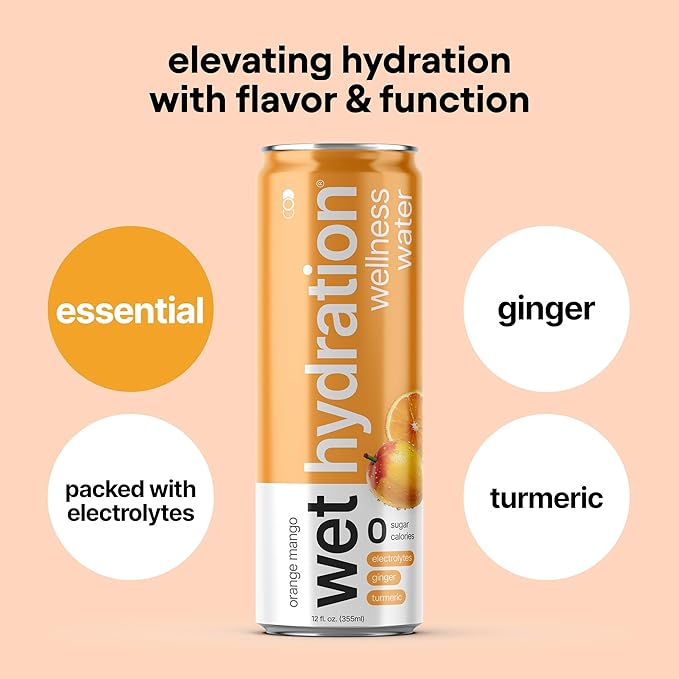 Wet Hydration, Zero Calorie, Functional Wellness Water - 4 Flavors Variety Pack (12 Ounce Cans, Pack of 12) - Flavored Water, Hydration Drink, No Sugar, No Artificial Ingredients, Zero Calories (Packaging May Vary) - Bloomnest
