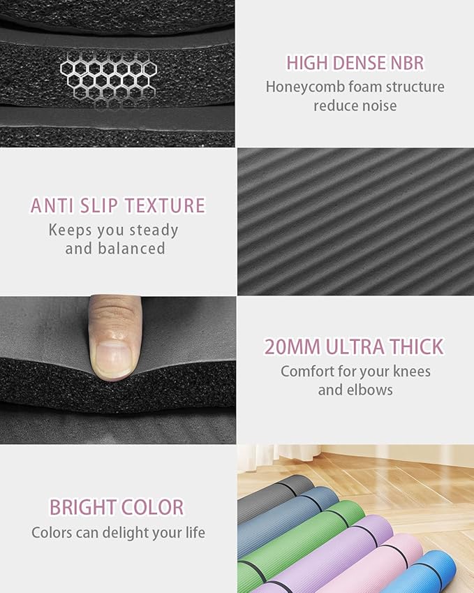 Large Yoga Mat 78"x 51" 20mm/15mm/10mm Thick Workout Mats for Home Gym, Extra Wide Workout for Women Men Gym Flooring Exercises - Bloomnest
