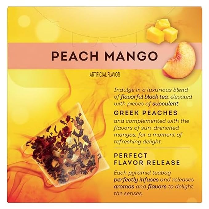 Lipton Black Tea Peach Mango, Pyramid Tea Bags, Flavored Teabags for a Refreshing Cup of Tea, 20 Total Tea Bags - Bloomnest