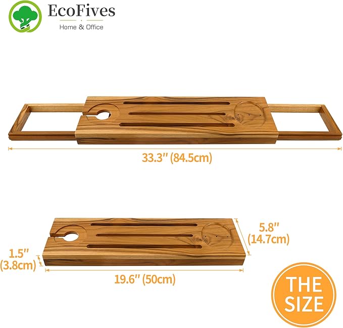 Teak Bathtub Tray Caddy - Expandable Bath Tray - Adjustable Organizer Tray for Bathroom - Luxury Bath Caddy Tub Table, Bathtub Accessories & Bathroom Gadgets - Bloomnest