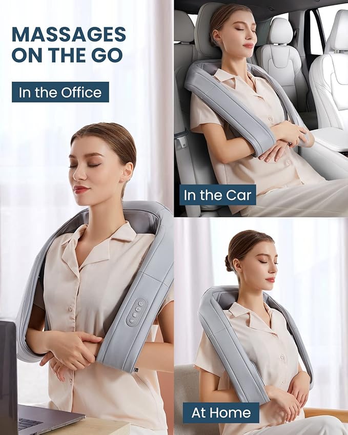 Nekteck Neck Massager for Pain Relief Deep Tissue, Shiatsu Back Massager with Soothing Heat, Electric Deep Tissue 3D Kneading Massage Tools for Shoulder Muscle, Adjustable Heat and Straps