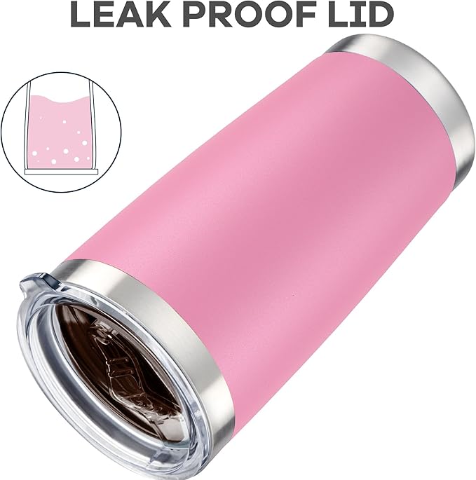 20 oz Tumbler with Lid Stainless Steel Insulated Tumblers Bulk Double Wall Vacuum Cups Powder Coated Travel Mug Keep Drink Cold and Hot, Pink, 8 Pack