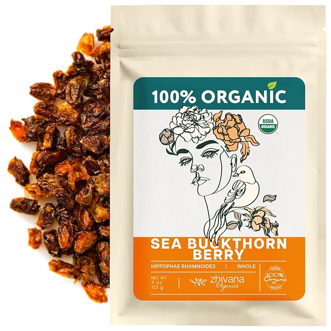 Organic Sea Buckthorn Berry – Sea Buckthorn Tea, Dried Seaberry, Seabuckthorn – Espino Amarillo – Rich in Nutrients Superfood Berries for Immunity, Heart, Digestion, Liver, Skin – 4 Ounces - Bloomnest