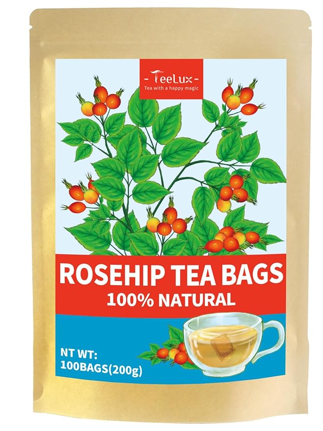 TeeLux Rose Hips Tea Bags, Premium Rosehip Herbal Tea, Fruity Flavor and Aroma, Caffeine-free, 100 Count - Bloomnest