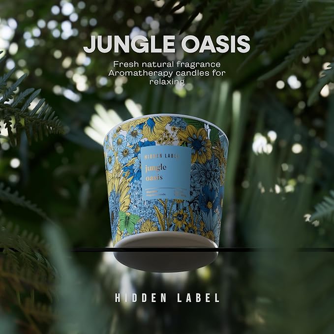 Hidden Label Jungle Oasis Scented Candle, 3 Wick Large Candles for Home, 30oz Natural Soy Candles for Home Scented,100 Hour Burn Time, Long Lasting Highly Scented Luxury Candle Gift - Bloomnest