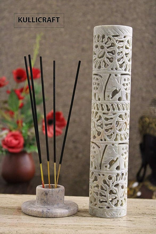 Carry Me Marble Soapstone Incense Stick Holder | Candle Burner | Tea Light Holder - Perfect Handmade Elephant Carving for Gifting. Decorative Home and Office Decor.(3 x 3 x 10.5 Inches) - Bloomnest
