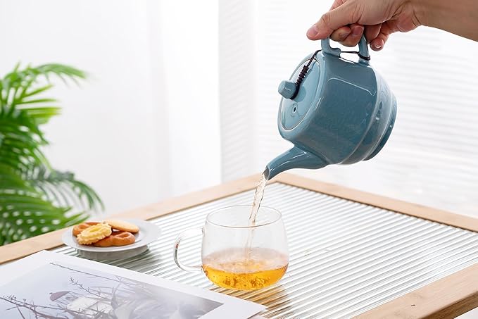 Teapot with Infuser Ceramic Tea Pot with Removable Stainless Steel Fliter for Loose Tea 15.80 OZ/450ml (1-2cups) Teapots for Tea Coffee Milk for Office Home Men Women as Gift(Sky Blue)
