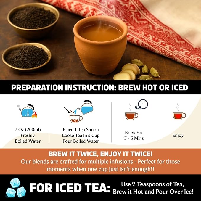 BREWIX, Royal Bengal Masala Chai Tea with Ginger and Cardamom | Loose Leaf CTC TEA (50+ Cups, 3.53oz/100g) Strong Robust & Aromatic, All Natural | Blended with Exotic Spices - Bloomnest