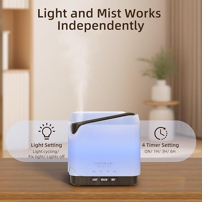 ASAKUKI Essential Oil Diffuser, Multifunctional Ultrasonic Aromatherapy Fragrant Oil Vaporizer Humidifier with Timer, Auto-Off Safety Switch, and 7 LED Light Colors, 700 ml (Brown Wood) - Bloomnest