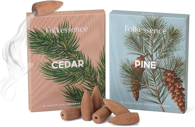Folkulture Backflow Incense Cones for Waterfall | 30 Pc Waterfall Incense Cones Scented | 2 Fragrance Insenses | Mixed Natural Fragrances | Pine and Cedar Inscents FOLKULTURE