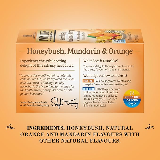 Twinings of London Honeybush, Mandarin, and Orange Herbal Tea Bags, 20 Count - Bloomnest
