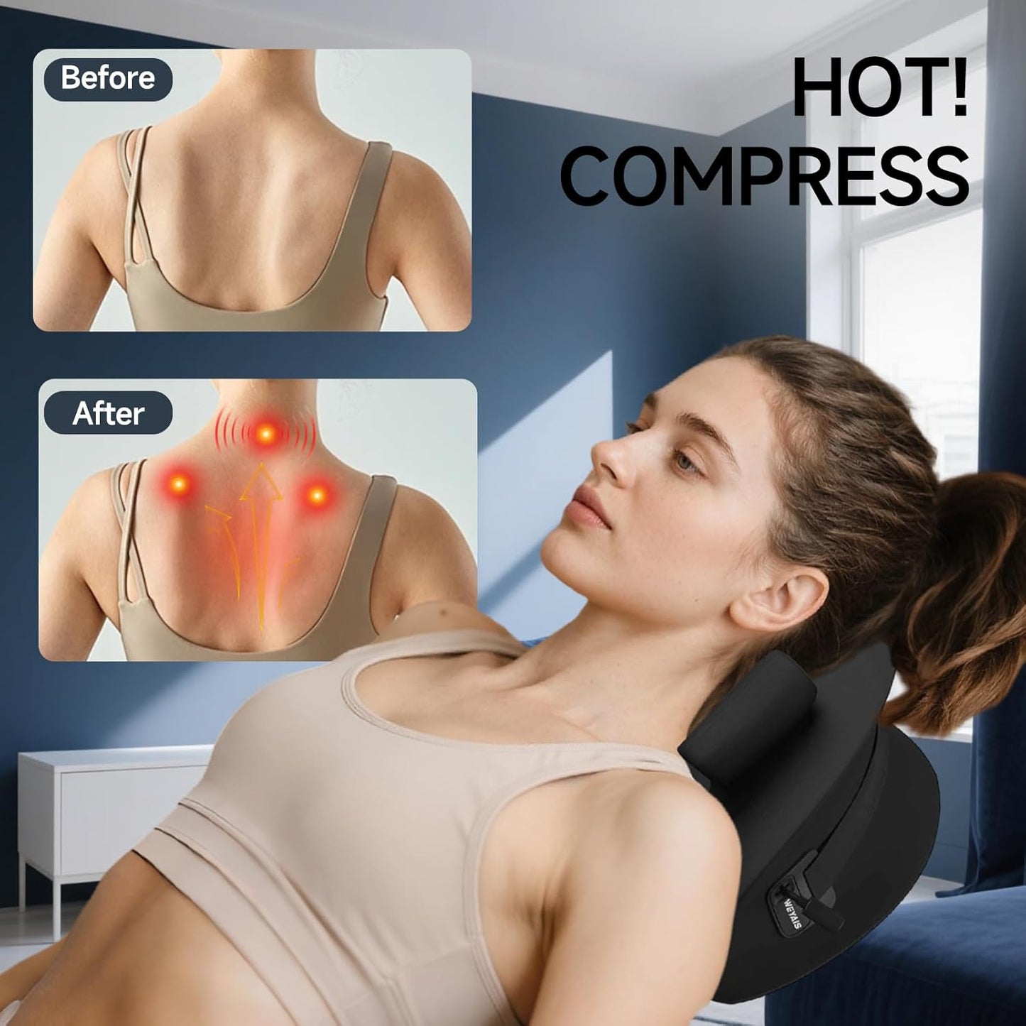 Neck Massager Pillow, Neck and Shoulder Relaxer with Heat, 3 Modes and Strengths, Neck Massager for Pain Relief Deep Tissue, Remote Control, Black