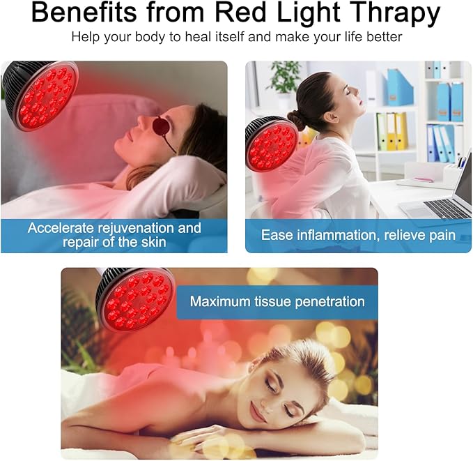Wolezek Red Light Therapy Lamp with Lamp Holder, 660nm Red and 850nm Near Infrared Combo Wavelength LED Red Light Bulb, Light Therapy Device for Face and Body, Aluminium Shell, E27/E26 Standard WOLEZEKLED