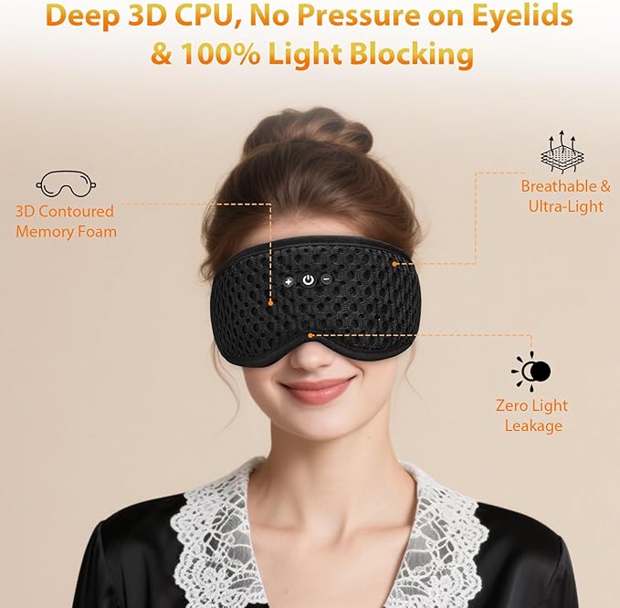 Bluetooth Sleep Mask HF016 Sleep Headphones with Detachable & Washable 3D Contoured Eye Mask, Integrated Adjustable Hook-and-Loop Eye Masks for Sleep, Perfect for Men/Women/Teens Sleep Gifts - Bloomnest