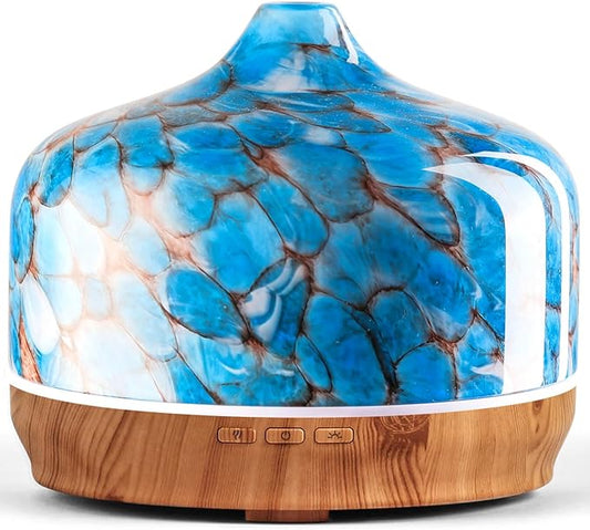 Porseme 500ml Glass Essential Oil Diffuser Aromatherapy Ultrasonic Cool Mist Humidifier 15-21 Running Hours Waterless Auto-Off Air Diffusers for Sleeping Yoga Office Working Spa and Rest (Light Blue) - Bloomnest