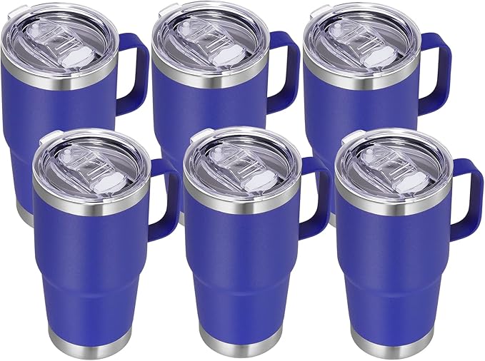 VEGOND 20 oz Tumbler Bulk with Handle Lid and Straw, Stainless Steel Insulated Travel Coffee Mug Set, Spill Proof Double Wall Metal Tumblers Cups, Royal Blue 6 Pack - Bloomnest