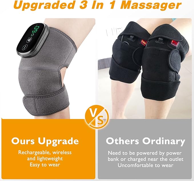 Cordless Knee Massager with Heat Vibration, Knee Heating Pad, Electric Heated Knee Brace Shoulder Heating Pads Elbow Wrap with 3 Heat Levels and Massage Modes - Bloomnest