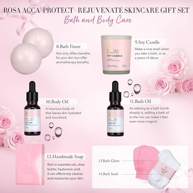 30pcs Valentines Day Gifts for Women, Spa Gifts Rose Facial Skin Care Set, Face Cream, Bath Oil, Serum, Shower Accessories, Bath and Body & Facial Kit, Birthday, Christmas, Mother's Day,Bridal Shower - Bloomnest