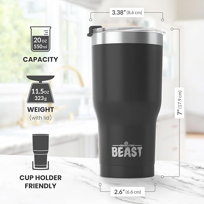 Beast 20 oz Tumbler Stainless Steel Vacuum Insulated Coffee Ice Cup Double Wall Travel Flask (Matte Black) - Bloomnest
