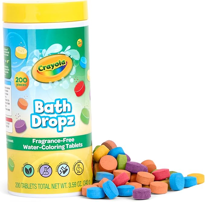 Crayola Bath Dropz Color Changing Tablets, 200 Piece Fizzies Bath Bombs in Assorted Colors, Fragrance Free, Water-Coloring Tablets - Bloomnest
