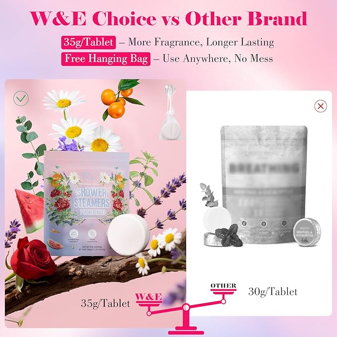 W&E Choice Shower Steamers Aromatherapy 21 Pack- Shower Bombs with Natural Essential Oils for Daily Relaxation & Stress Relief, Birthday/Christmas Gifts for Women, Mom, Wife - Bloomnest
