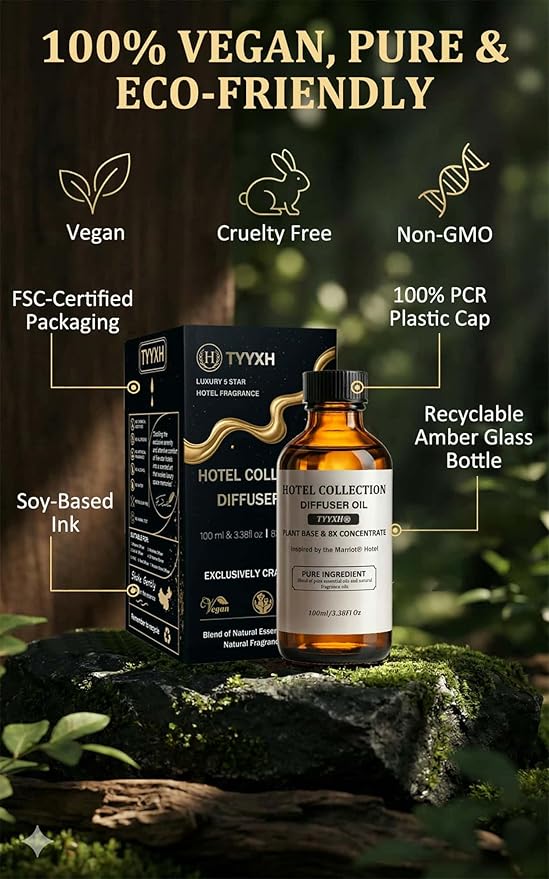 Hotel Diffuser Oil Inspired by Marrio.tt – Fragrance & Essential Oil Blend for Waterless & Cold Air Diffusers – Citrus, Vanilla, Cedar – Long-Lasting Aroma – Aromatherapy – 3.38 Fl Oz Glass Bottle - Bloomnest