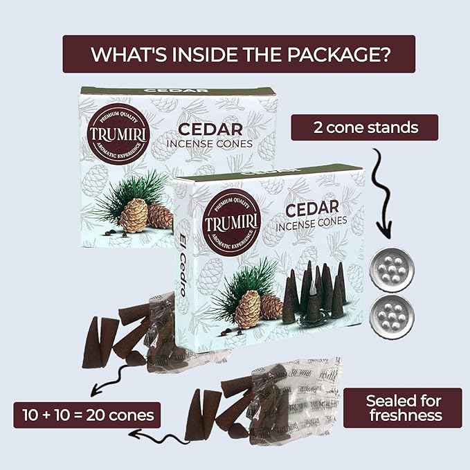 TRUMIRI Cedar Incense Cones - Total 20 Cone Incense - Dual Pack of 10 Insence Cones - Incense Cones Scented - Cone Incense Scents - Insense Cones - Incent Cone TRUMIRI