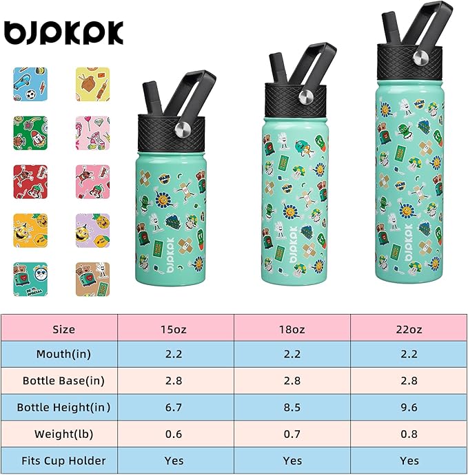 BJPKPK Insulated Water Bottle with Straw Lid, 15 oz Stainless Steel Metal Water Bottles, Reusable Leak Proof BPA Free Water Bottles, Cups, Thermo, Spring Party-Green - Bloomnest