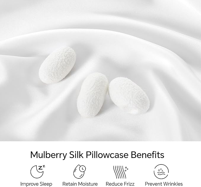 INFIIXSO Mulberry Silk Pillowcase for Hair and Skin, Silk Pillow Cases King Size with Hidden Zipper 20x40 Inches, Extraordinary Smooth and Soft Cooling Pillow Cases for Hot Sleepers(White, 1 Pack) - Bloomnest