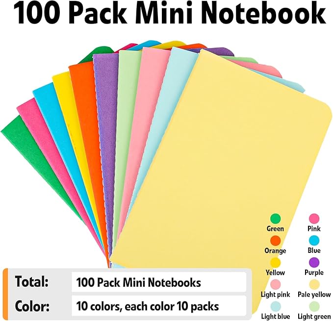 100 Pack Small Lined Notepads Bulk, Mini Journal Pocket Notebooks Set 3.5 Inch x 5.5 Inch, Colored Cover Notebook Wide Ruled, 10 Colors 24 Sheets (48 Pages) for Traveler, Students, School Supplies - Bloomnest