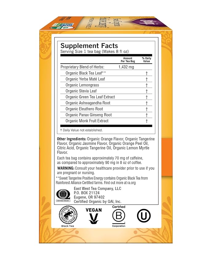 Yogi Sweet Tangerine Positive Energy, 16 Tea Bags, Packaging May Vary (Pack of 1) - Bloomnest
