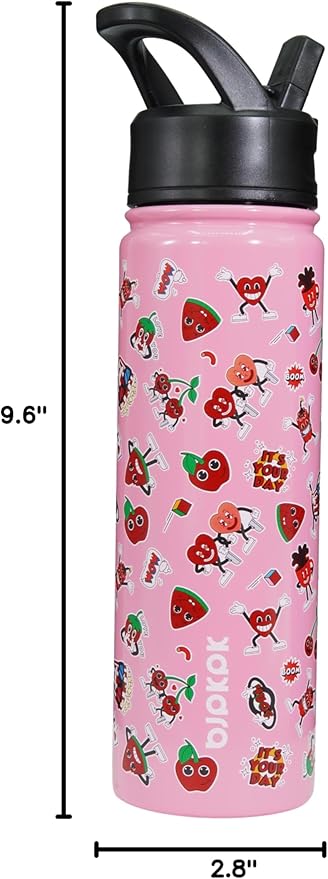 BJPKPK Insulated Water Bottle with Straw Lid, 22 oz Stainless Steel Metal Water Bottles, Reusable Leak Proof BPA Free Water Bottles, Cups, Thermo, Passionate-Pink - Bloomnest