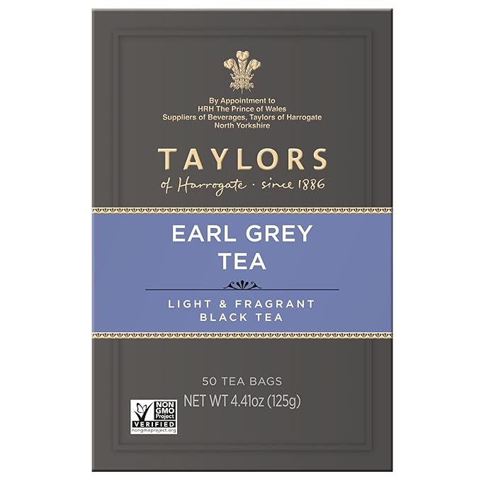 Taylors of Harrogate Earl Grey, Black Tea, Pillow Bags, 50 Count (Pack of 6), Fragrant, Delicate & Light, Caffeinated, Enjoy Hot or Iced, 300 Teabags Total - Bloomnest