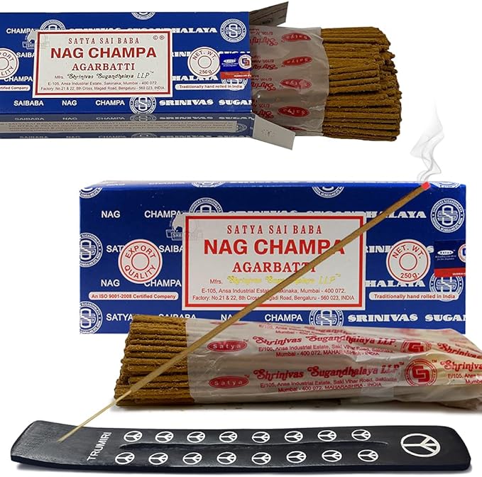 TRUMIRI Incense Stick Holder Bundle with Satya Sai Baba Nagchampa 250g Incense Sticks - Pack of 2 (Approx 500 Sticks) - Bloomnest