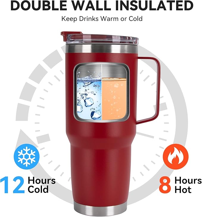 HASLE OUTFITTERS 30oz Tumbler Bulk with Handle, Insulated Travel Coffee Mug Set with Handle Leak-Proof Double Wall Stainless Steel Vacuum Tumblers Pack Metal Cup for Hot and Cold Drink - Bloomnest