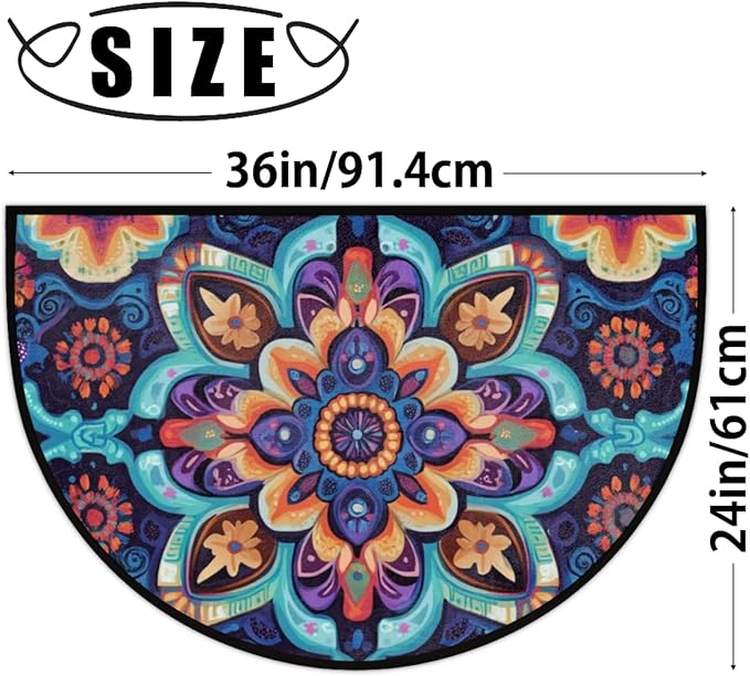 Half Round Door Mat, Colorful Bohemian Half Circle Rug for Home Decor Floor Indoor Outdoor Non-Slip Washable Half Moon Rug Doormat 36X24 Inch - Bloomnest