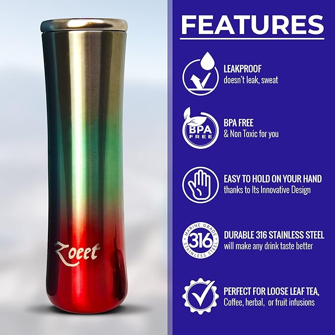 All Purpose Thermos Bottle-316 Stainless Steel Insulated Tumbler for Loose Leaf Tea, Iced Coffee and Fruit-Infused Water- Leakproof Tea Tumbler With Infuser