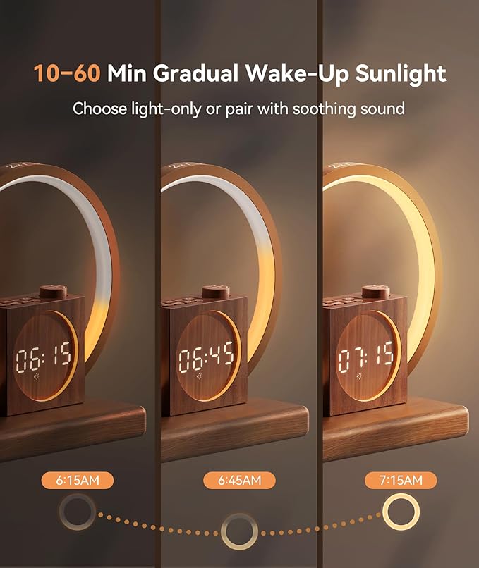 Dreamegg Sunrise Alarm Clock - Sound Machine for Sleep, 12 Ambient Colors &20-Level Dimmable Night Light, 25 Soothing Sounds, White Noise Machine, Wake Up Light for Adults, Stylish Bedroom Decor&Gift - Bloomnest