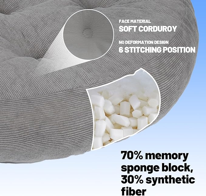 Meditation Floor Pillow Set of 2, Round Large Pillows Seating for Adults, Tufted Corduroy Cushion for Tatami Living Room, 22x22 Inch FP-Grey-R