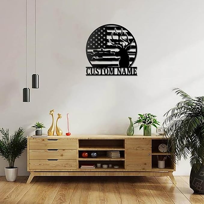 Lovely POD Personalized Hunting Metal sign, Hunting Art, custom USA Hunting Flag Metal Wall Art Led Light, Personalized Hunter Name Sign Decoration For Home, Deer Hunting Home Decor Housewarming (1) - Bloomnest