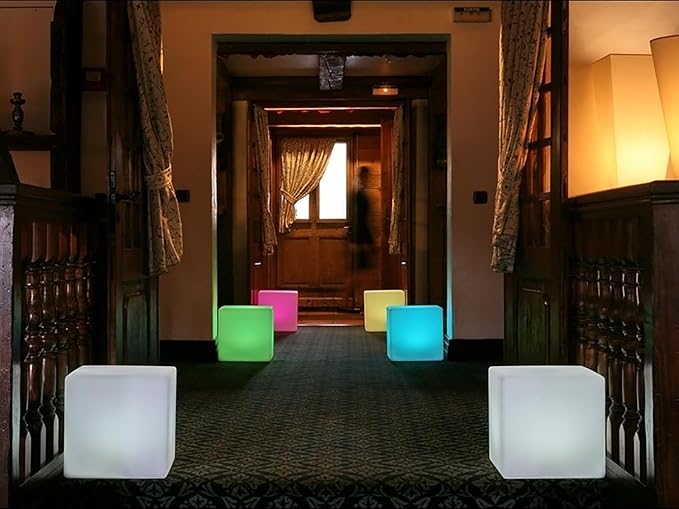 Mr.Go 16-Inch Rechargeable LED Cube Chair Light, 16 RGB Colors Glow Cube Seat w/Remote, Waterproof LED Cube Table, Color Changing Cubes Floor Lamp, Home Bedroom Patio Party Decorative Lighting - Bloomnest