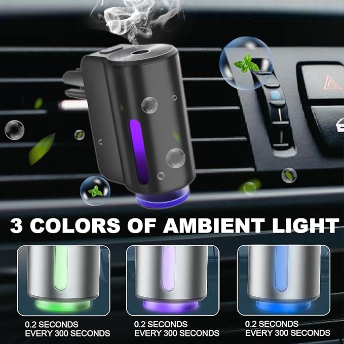 Smart Car Air Freshener,3 Levels Adjustable Strength, Rechargeable Aroma Diffuser, Built-in 220mAh, with 10pcs Aromatherapy Oil, Valentines Gifts for Women Men, Black & Red - Bloomnest